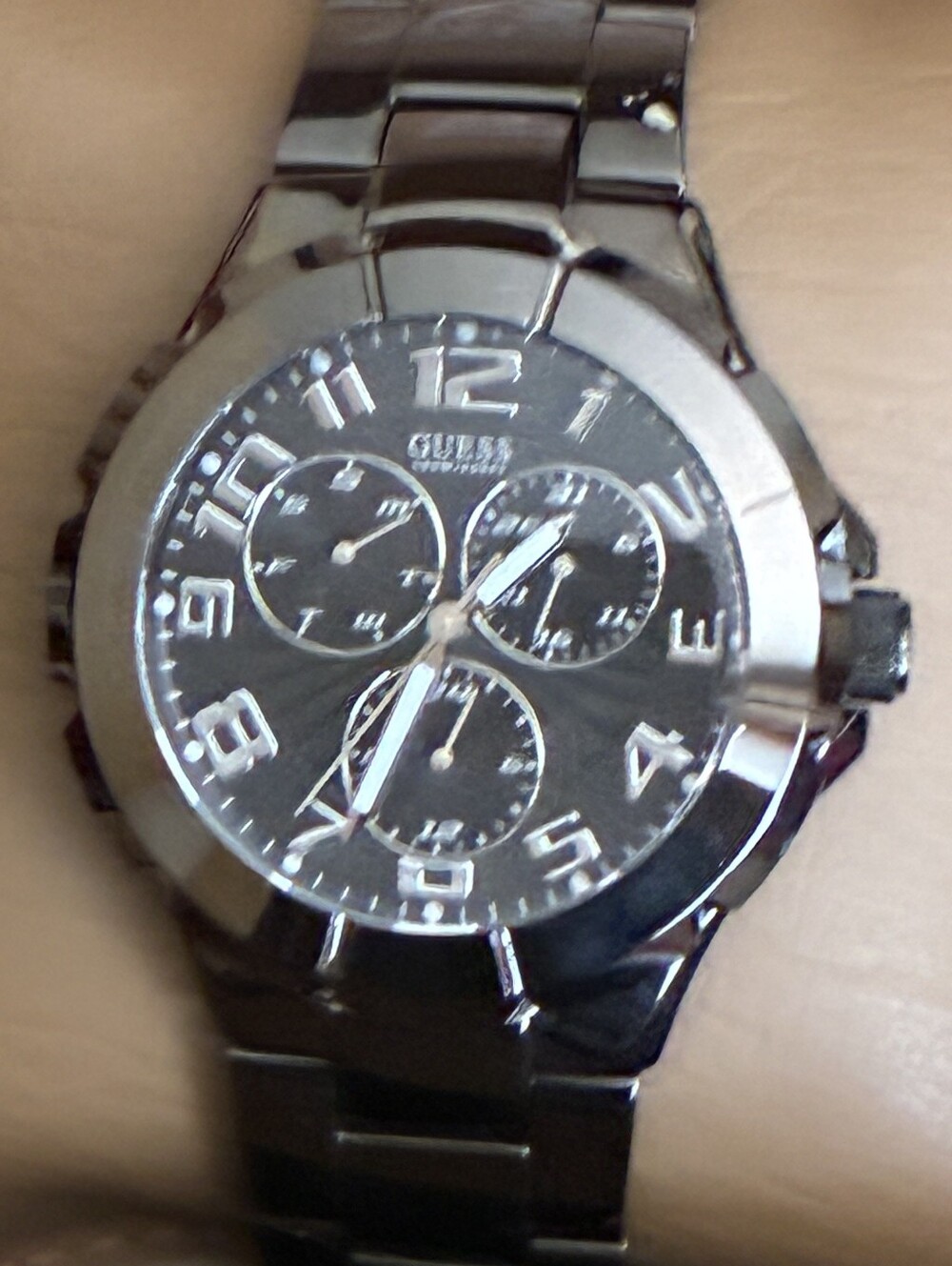 Guess Men's Black and Silver Chronograph Watch